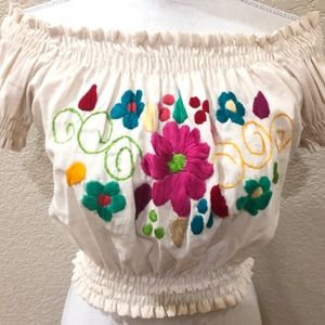 Hand embroidered Mexican boho crop top hippie